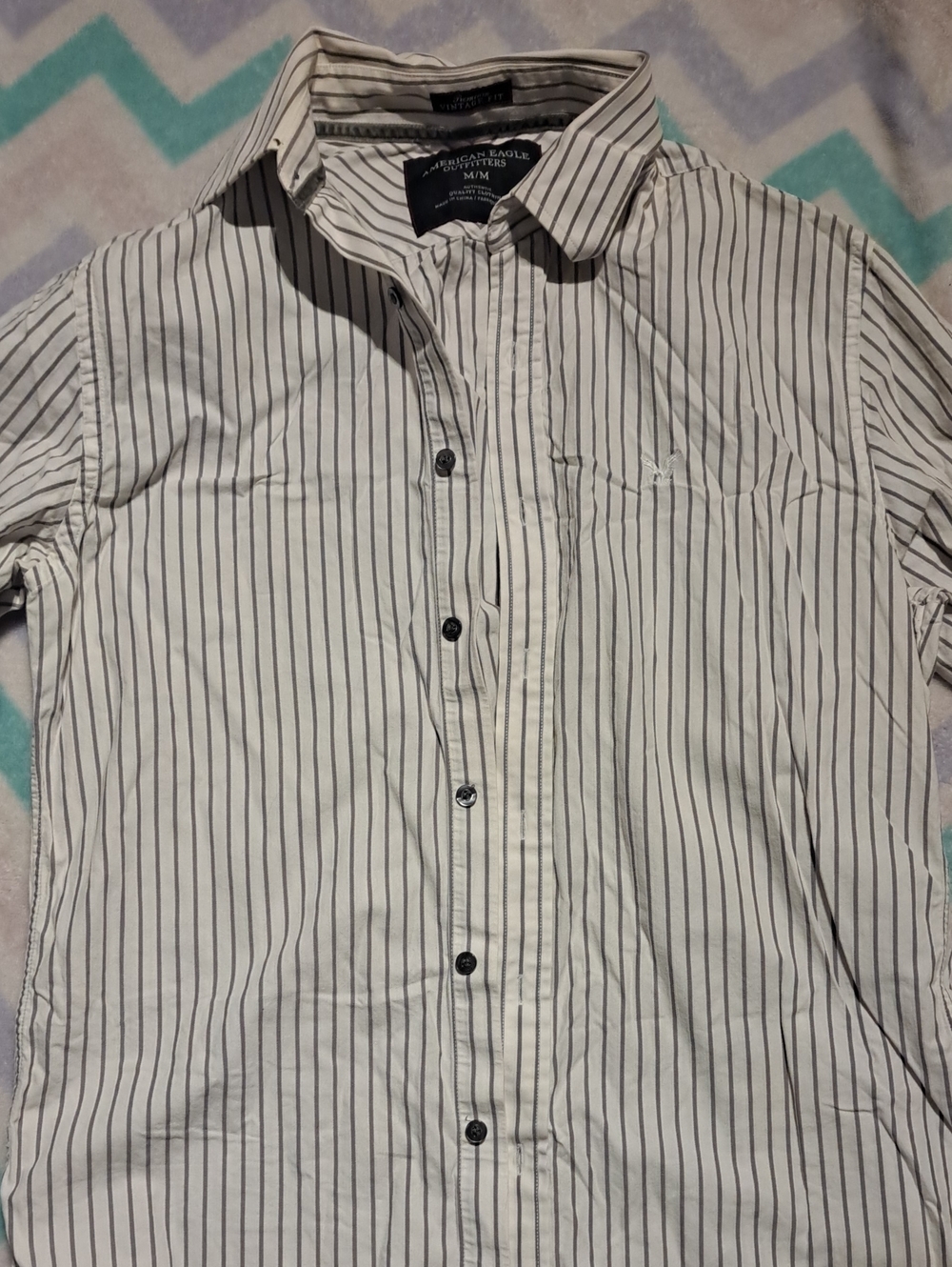 American Eagle Outfitters White Shirt with Black Pinstripes